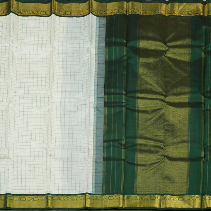 Hayagrivas Handloom Half White Kanjivaram Silk Saree with Karum Pachai Border KBE1440J10-2