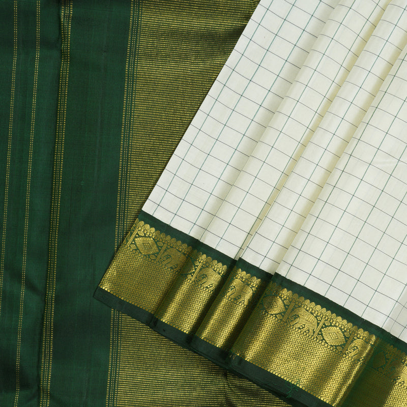 Hayagrivas Handloom Half White Kanjivaram Silk Saree with Karum Pachai Border KBE1440J10-2