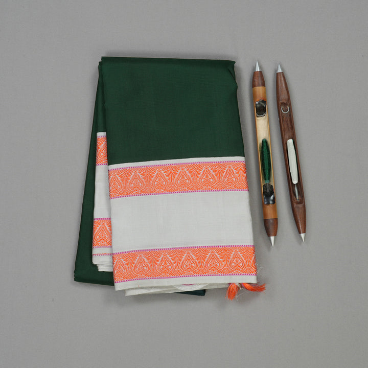 Hayagrivas Handloom Bottle Green Kanjivaram Silk Saree with Silver Grey Border KBE1440J16-1