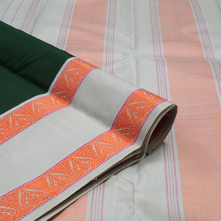 Hayagrivas Handloom Bottle Green Kanjivaram Silk Saree with Silver Grey Border KBE1440J16-1