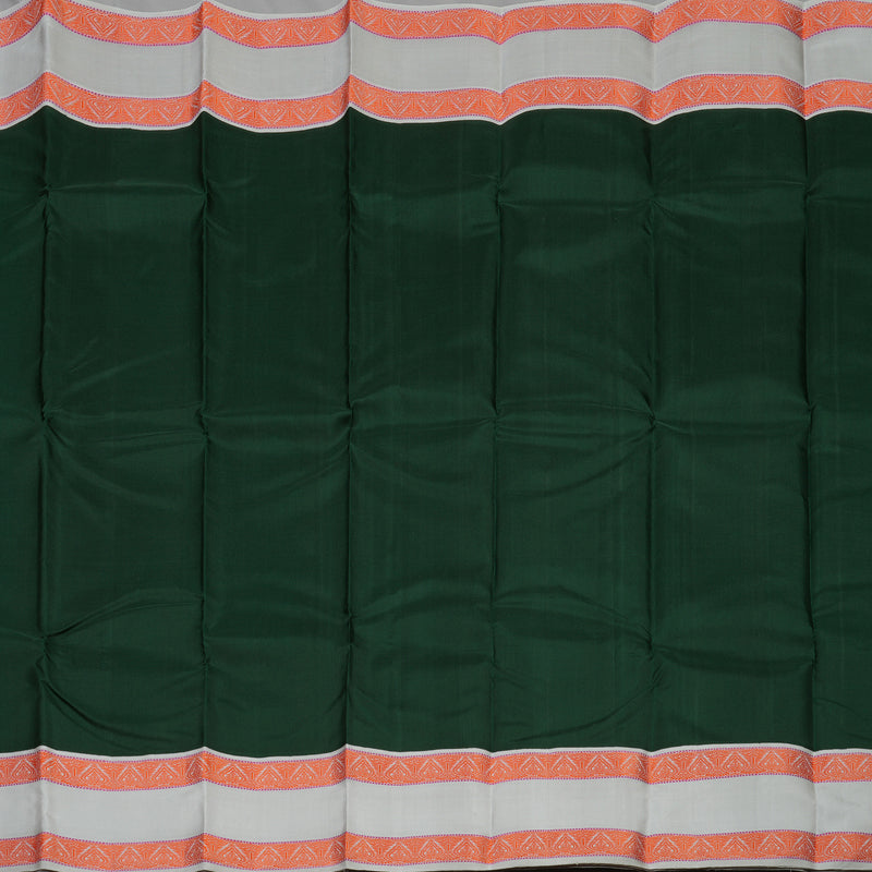 Hayagrivas Handloom Bottle Green Kanjivaram Silk Saree with Silver Grey Border KBE1440J16-1