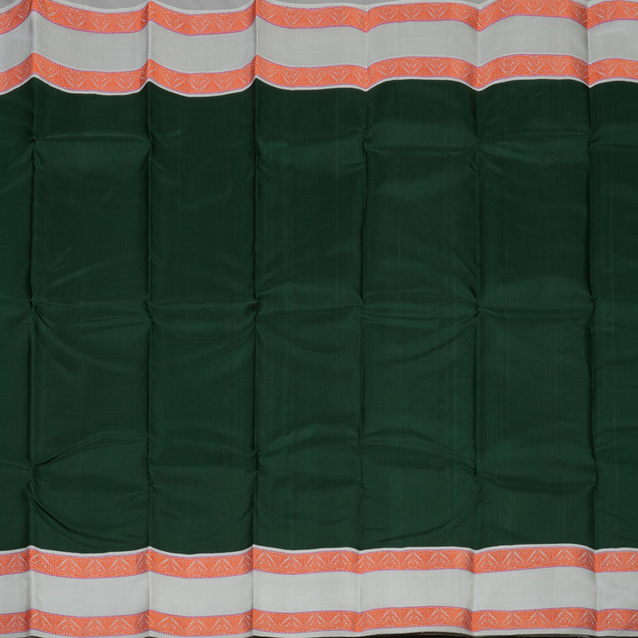 Hayagrivas Handloom Bottle Green Kanjivaram Silk Saree with Silver Grey Border KBE1440J16-1