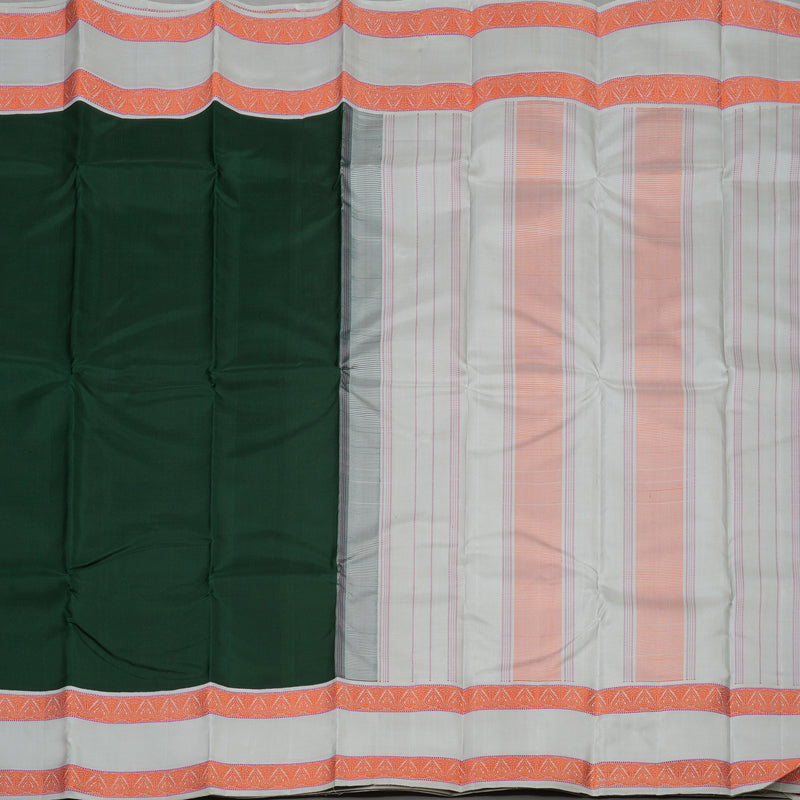 Hayagrivas Handloom Bottle Green Kanjivaram Silk Saree with Silver Grey Border KBE1440J16-1