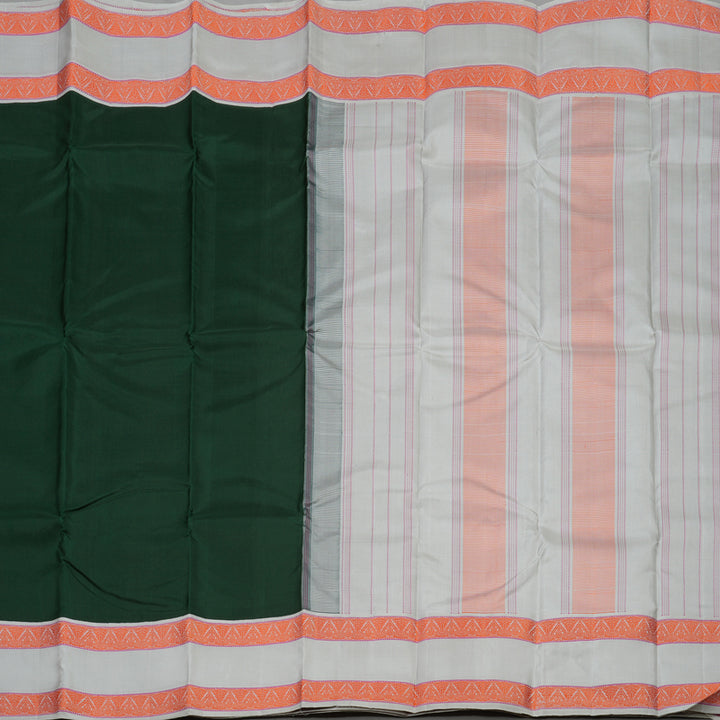 Hayagrivas Handloom Bottle Green Kanjivaram Silk Saree with Silver Grey Border KBE1440J16-1