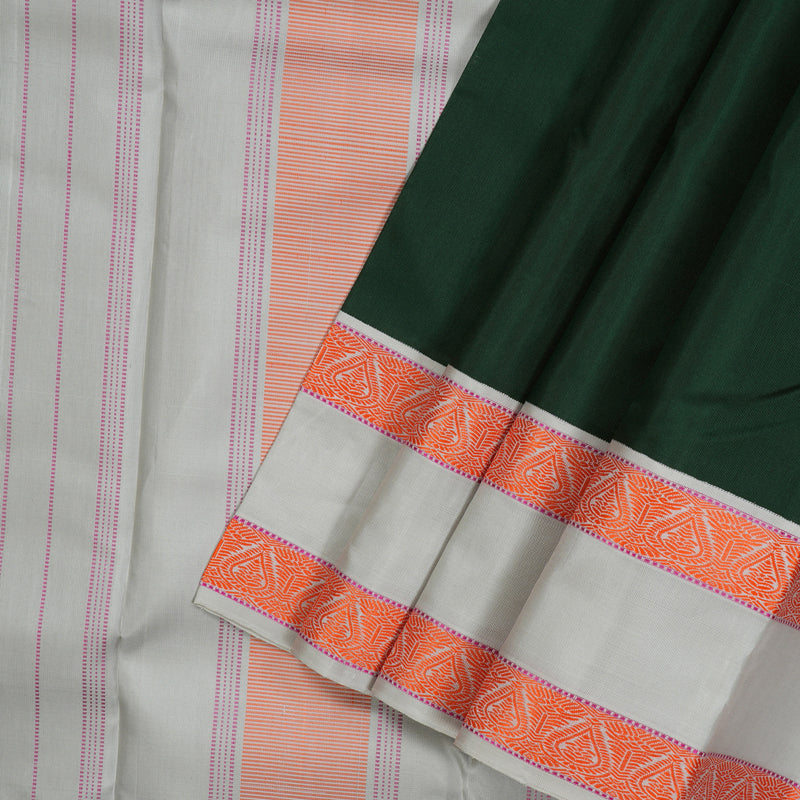 Hayagrivas Handloom Bottle Green Kanjivaram Silk Saree with Silver Grey Border KBE1440J16-1