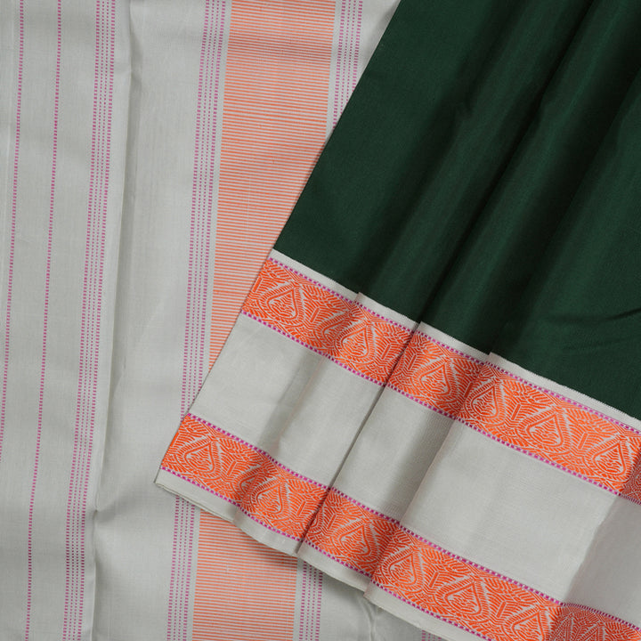 Hayagrivas Handloom Bottle Green Kanjivaram Silk Saree with Silver Grey Border KBE1440J16-1