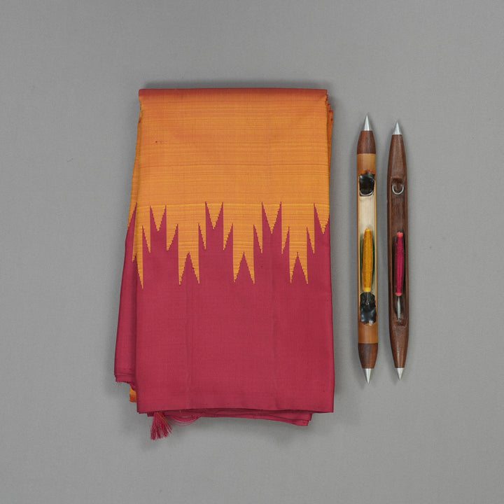 Hayagrivas Handloom Thread Work Silk Saree in Sunset Orange with Temple Border KBE1440J5-2