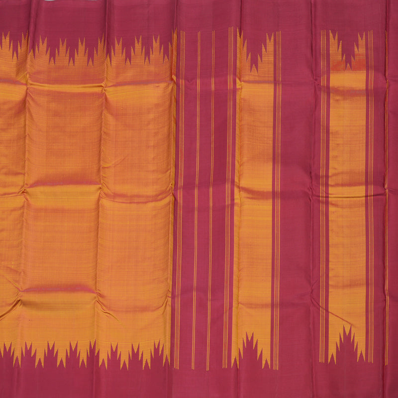 Hayagrivas Handloom Thread Work Silk Saree in Sunset Orange with Temple Border KBE1440J5-2