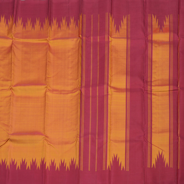 Hayagrivas Handloom Thread Work Silk Saree in Sunset Orange with Temple Border KBE1440J5-2