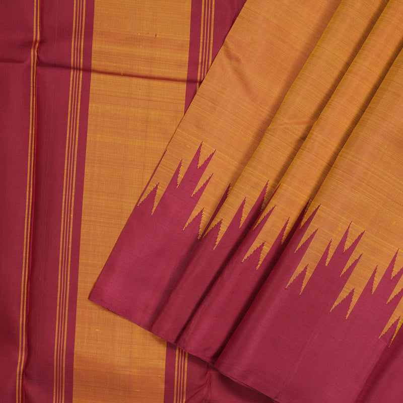Hayagrivas Handloom Thread Work Silk Saree in Sunset Orange with Temple Border KBE1440J5-2