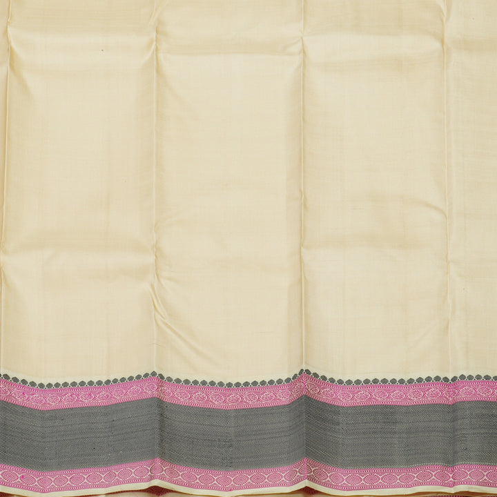 Hayagrivas Handloom Lemon Yellow Kanjivaram Silk Saree with Cream Border KBE1440J8-1