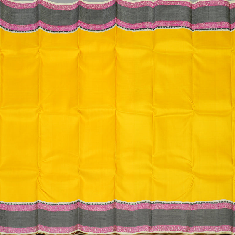 Hayagrivas Handloom Lemon Yellow Kanjivaram Silk Saree with Cream Border KBE1440J8-1