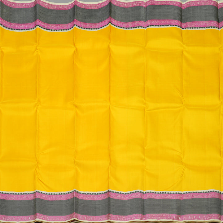 Hayagrivas Handloom Lemon Yellow Kanjivaram Silk Saree with Cream Border KBE1440J8-1