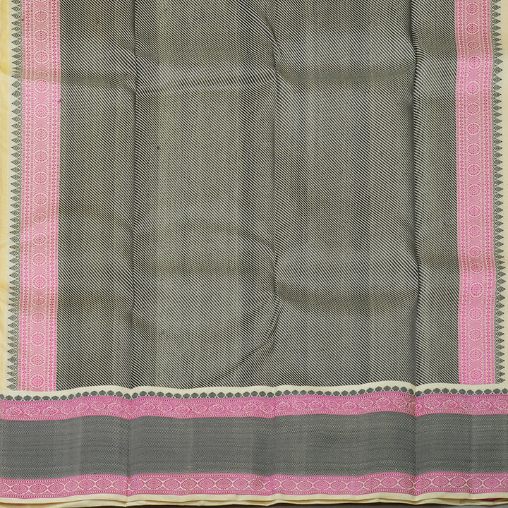 Hayagrivas Handloom Lemon Yellow Kanjivaram Silk Saree with Cream Border KBE1440J8-1