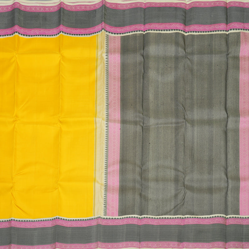 Hayagrivas Handloom Lemon Yellow Kanjivaram Silk Saree with Cream Border KBE1440J8-1
