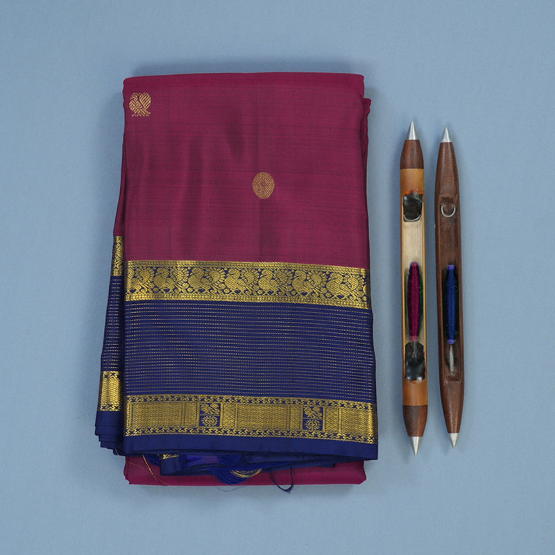 Hayagrivas Handloom Wine Purple Kanjivaram Silk Saree with Navy Blue Border KBE1442J3-1