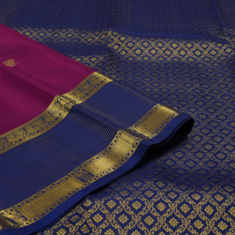 Hayagrivas Handloom Wine Purple Kanjivaram Silk Saree with Navy Blue Border KBE1442J3-1