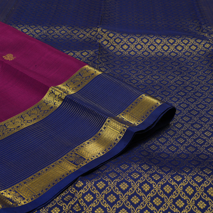 Hayagrivas Handloom Wine Purple Kanjivaram Silk Saree with Navy Blue Border KBE1442J3-1