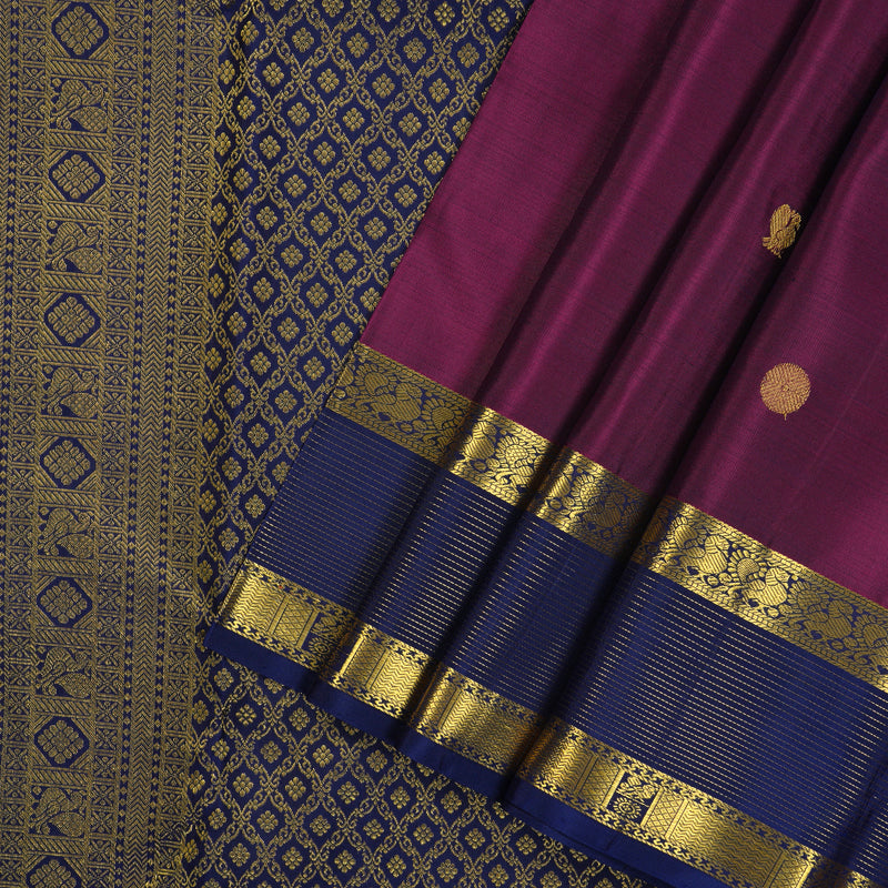 Hayagrivas Handloom Wine Purple Kanjivaram Silk Saree with Navy Blue Border KBE1442J3-1