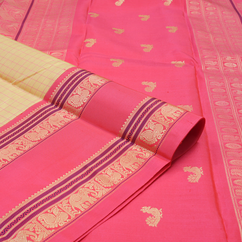 Hayagrivas Handloom Sandal Kanjivaram Silk Saree with Fuchsia Pink Border KBE1443J1-1