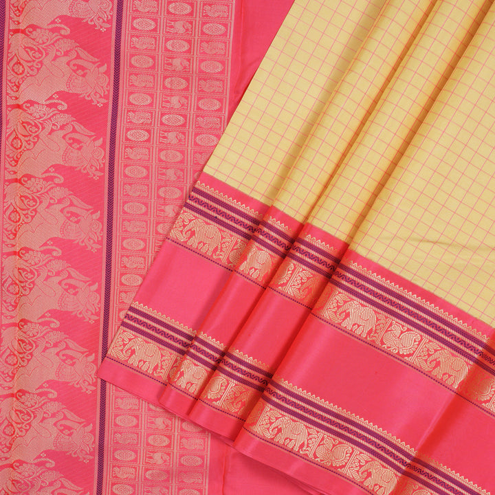 Hayagrivas Handloom Sandal Kanjivaram Silk Saree with Fuchsia Pink Border KBE1443J1-1