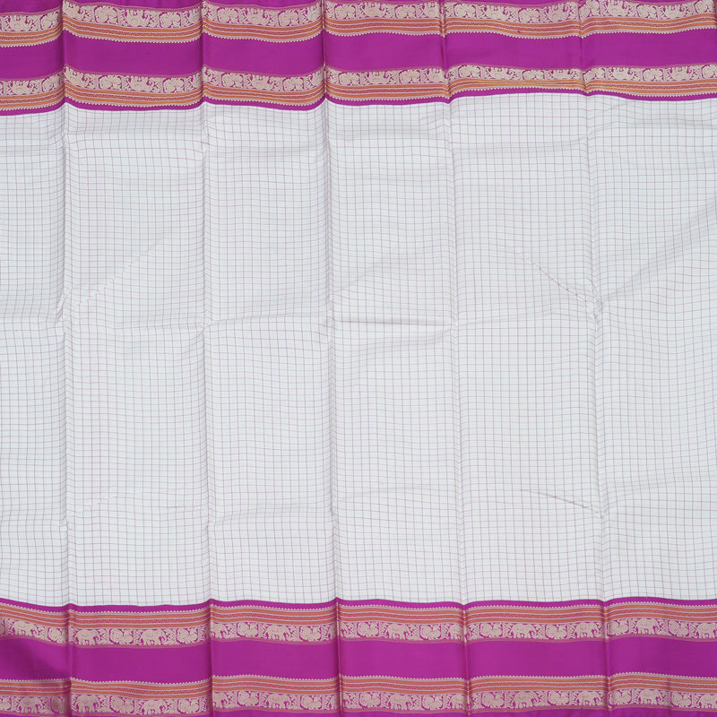 Hayagrivas Handloom Milk White Kanjivaram Silk Saree with Purple Border KBE1443J1-3