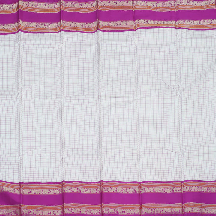 Hayagrivas Handloom Milk White Kanjivaram Silk Saree with Purple Border KBE1443J1-3