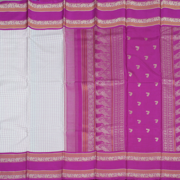 Hayagrivas Handloom Milk White Kanjivaram Silk Saree with Purple Border KBE1443J1-3