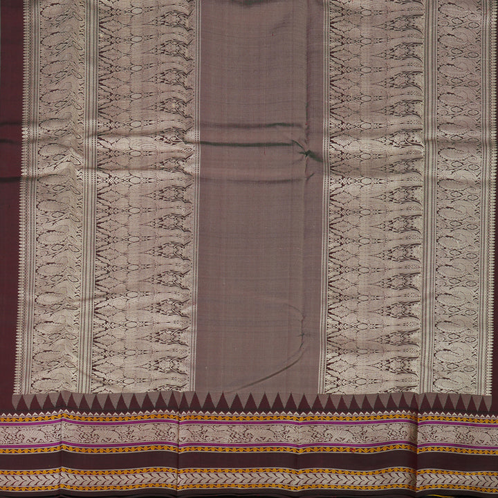 Hayagrivas Handloom Light Elaichi Green Kanjivaram Silk Saree with Wine Maroon Border KBE1443J2-1