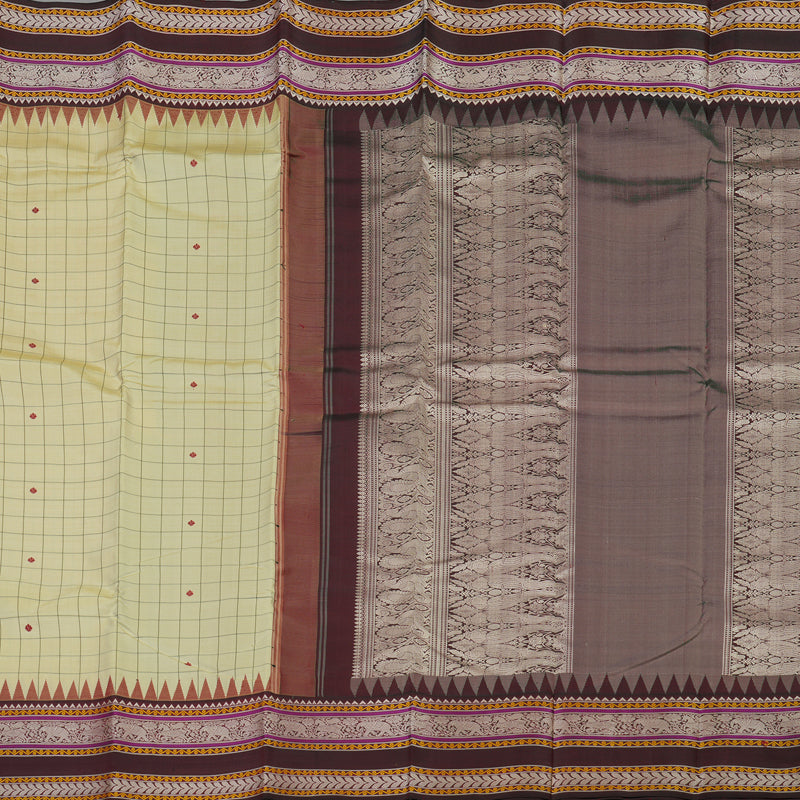 Hayagrivas Handloom Light Elaichi Green Kanjivaram Silk Saree with Wine Maroon Border KBE1443J2-1