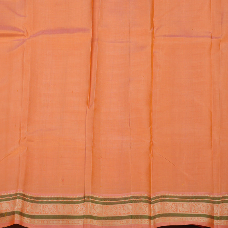 Hayagrivas Handloom White Kanjivaram Silk Saree with Peach Border KBE1443J3-1