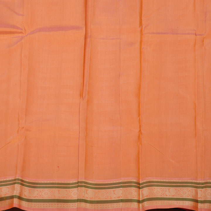Hayagrivas Handloom White Kanjivaram Silk Saree with Peach Border KBE1443J3-1