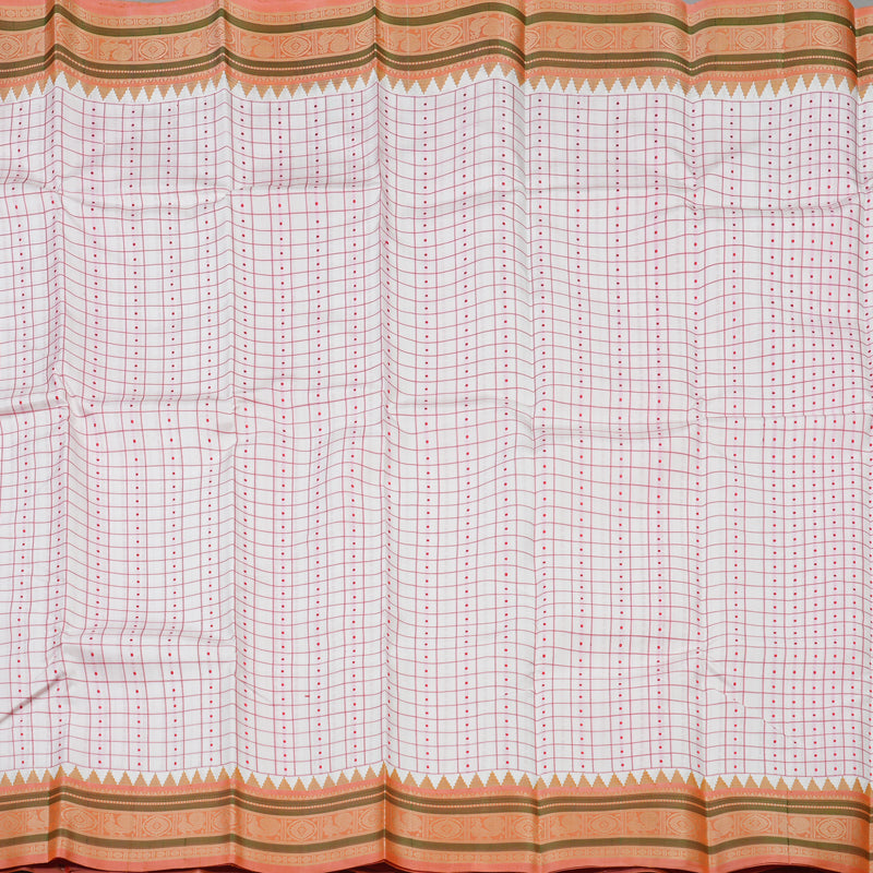 Hayagrivas Handloom White Kanjivaram Silk Saree with Peach Border KBE1443J3-1