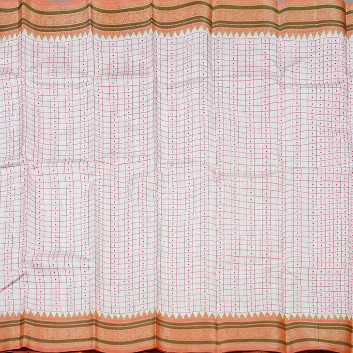Hayagrivas Handloom White Kanjivaram Silk Saree with Peach Border KBE1443J3-1