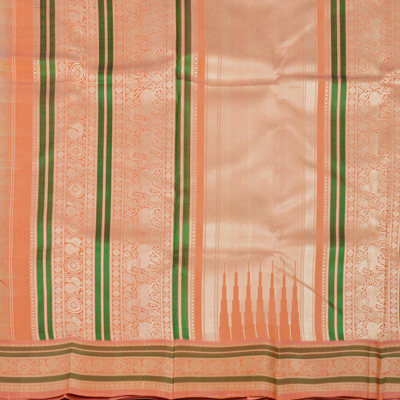 Hayagrivas Handloom White Kanjivaram Silk Saree with Peach Border KBE1443J3-1