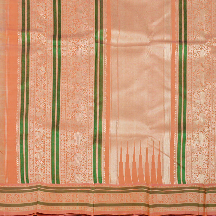 Hayagrivas Handloom White Kanjivaram Silk Saree with Peach Border KBE1443J3-1