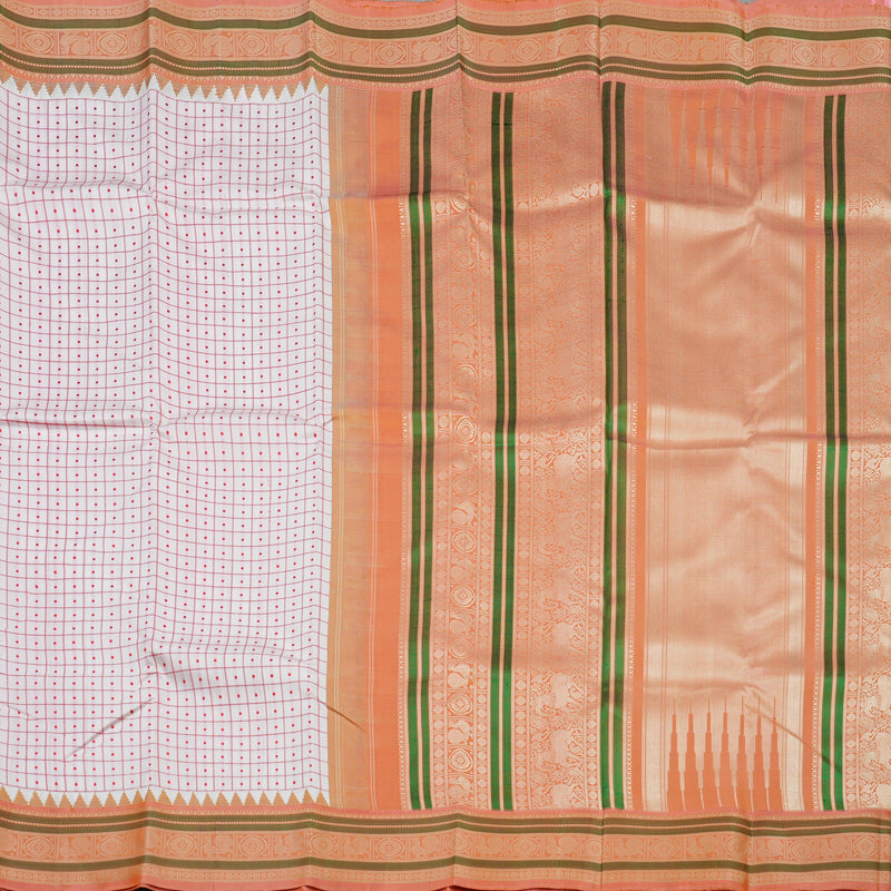 Hayagrivas Handloom White Kanjivaram Silk Saree with Peach Border KBE1443J3-1