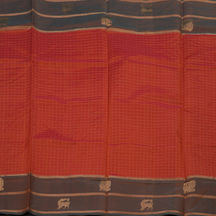Hayagrivas Orangish Red Pure Kanchi Silk Cotton Saree KBE1444J1-2