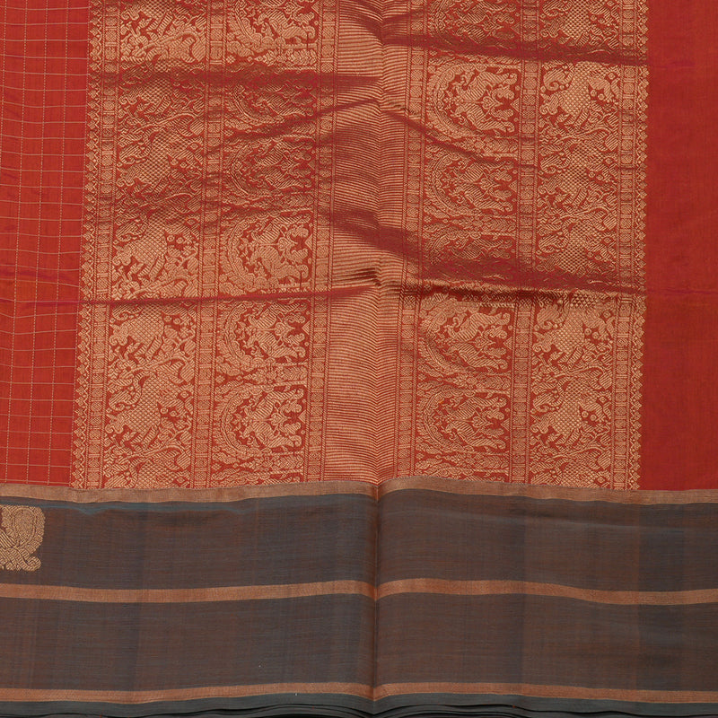 Hayagrivas Orangish Red Pure Kanchi Silk Cotton Saree KBE1444J1-2