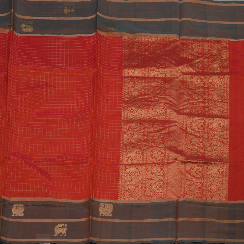 Hayagrivas Orangish Red Pure Kanchi Silk Cotton Saree KBE1444J1-2