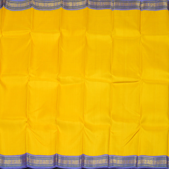 Hayagrivas Handloom Bright Yellow Kanjivaram Silk Saree with Lavendar border KBE1445J3-1