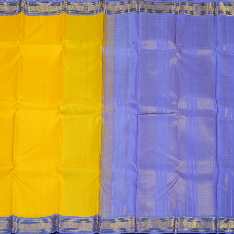 Hayagrivas Handloom Bright Yellow Kanjivaram Silk Saree with Lavendar border KBE1445J3-1
