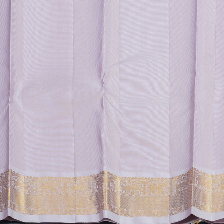 Hayagrivas Handloom Orangish-Pink Kanjivaram Silk Saree with Lilac Border KBE1448J2-1