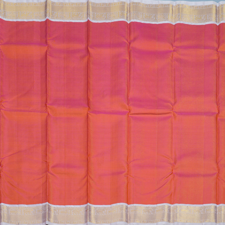 Hayagrivas Handloom Orangish-Pink Kanjivaram Silk Saree with Lilac Border KBE1448J2-1
