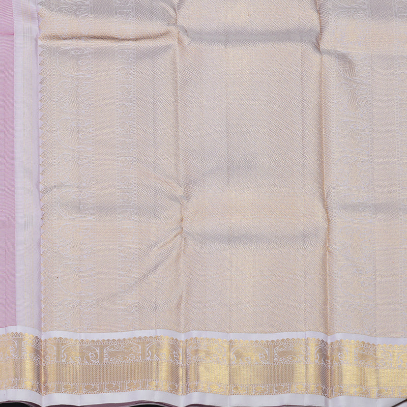 Hayagrivas Handloom Orangish-Pink Kanjivaram Silk Saree with Lilac Border KBE1448J2-1