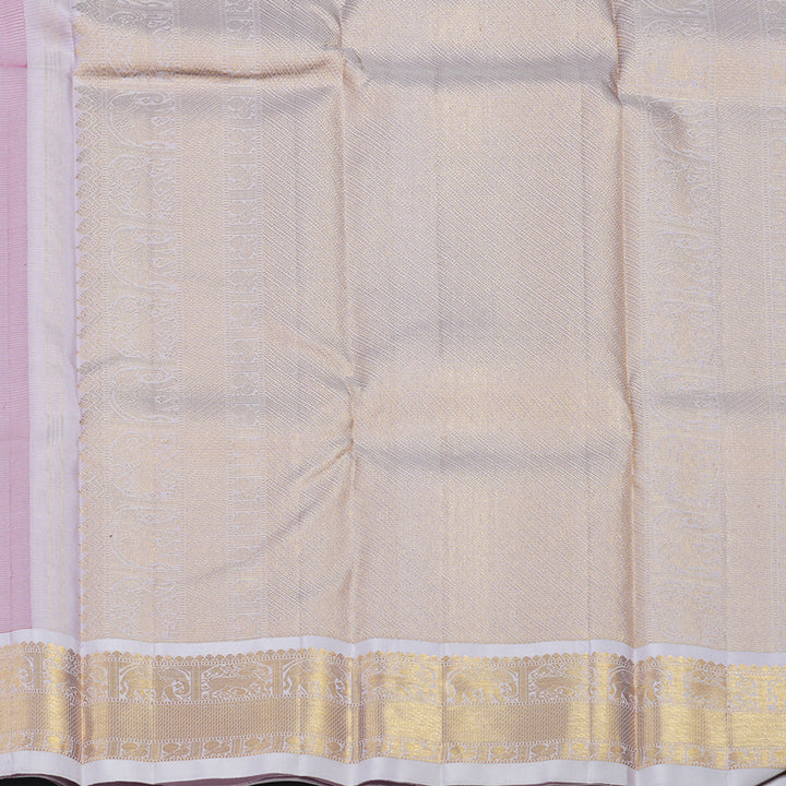 Hayagrivas Handloom Orangish-Pink Kanjivaram Silk Saree with Lilac Border KBE1448J2-1