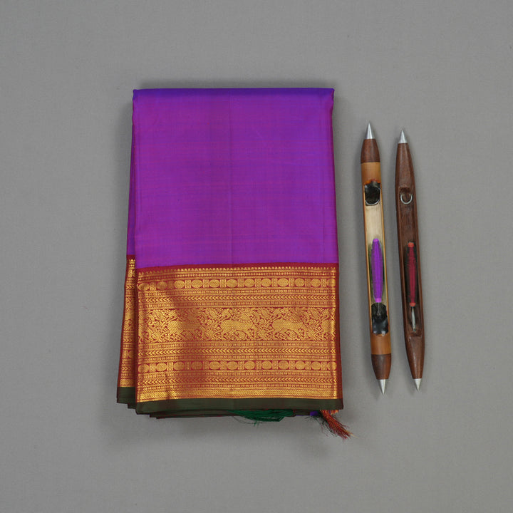 Hayagrivas Handloom Purple Kanjivaram Silk Saree with Maroon Border KBE1449J2-1