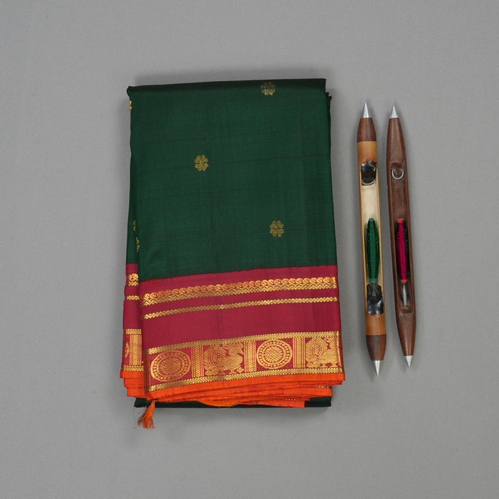 Hayagrivas Handloom Bottle Green Kanjivaram Silk Saree with Maroon border KBE1449J4-1