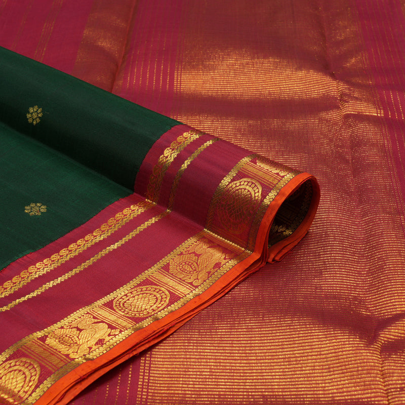 Hayagrivas Handloom Bottle Green Kanjivaram Silk Saree with Maroon border KBE1449J4-1