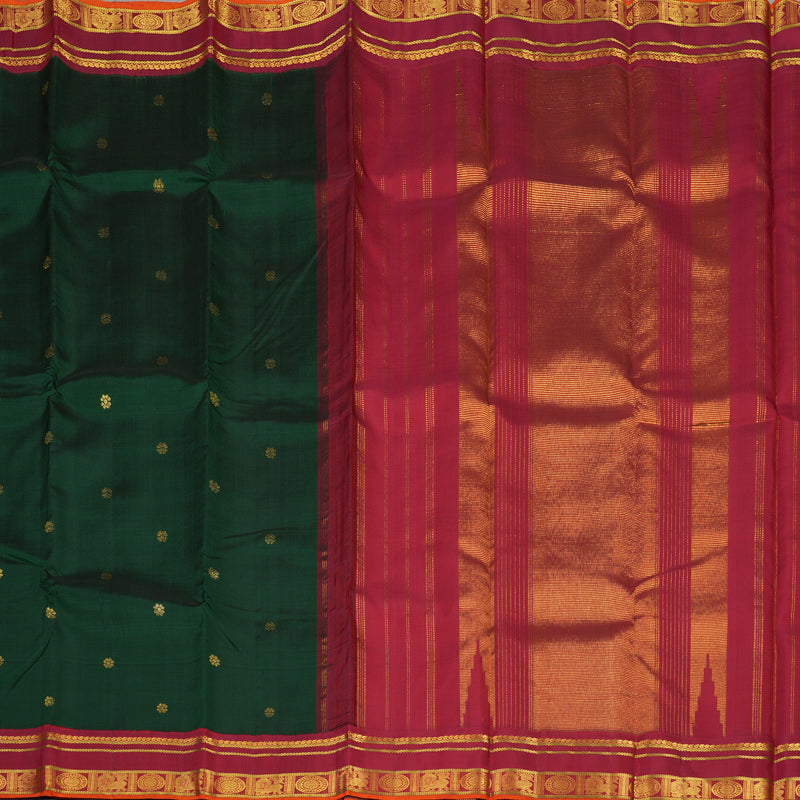 Hayagrivas Handloom Bottle Green Kanjivaram Silk Saree with Maroon border KBE1449J4-1